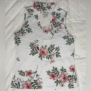 Women sleeveless white and floral print blouses